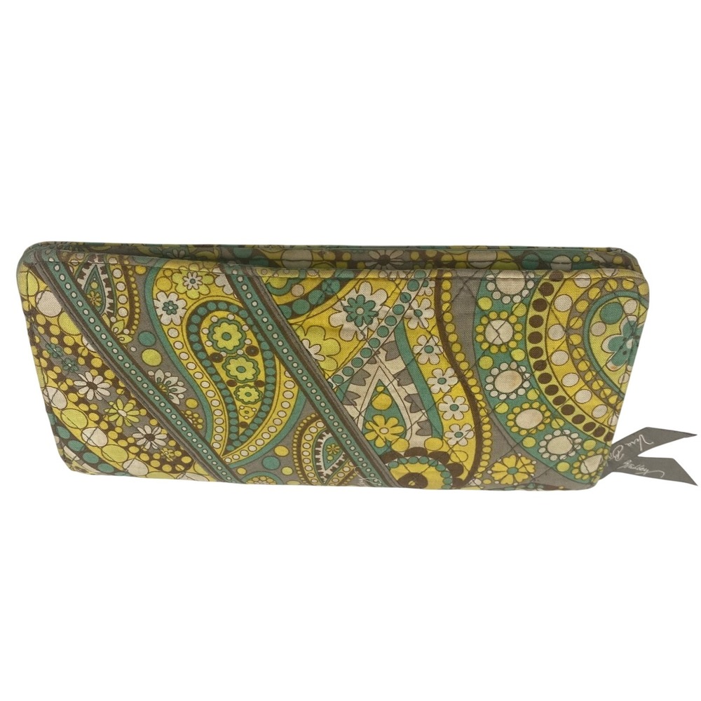 Vera Bradley Lemon Parfait Wallet Clutch Wristlet Zip Gray Teal Floral Paisley